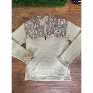 Mossy Oak Bottomland Pullover 1/4 Zip. Tan and Camoflague Size Medium.